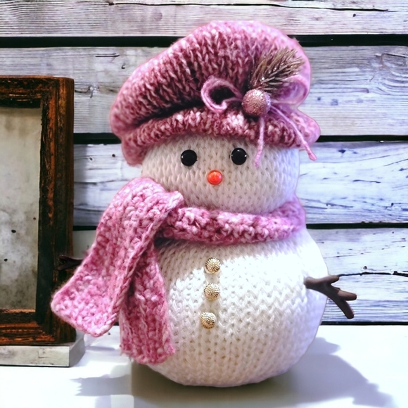 Handcrafted 9" Pink Female Snowman Christmas Decor Holiday Gift Decoration - Picture 2 of 8